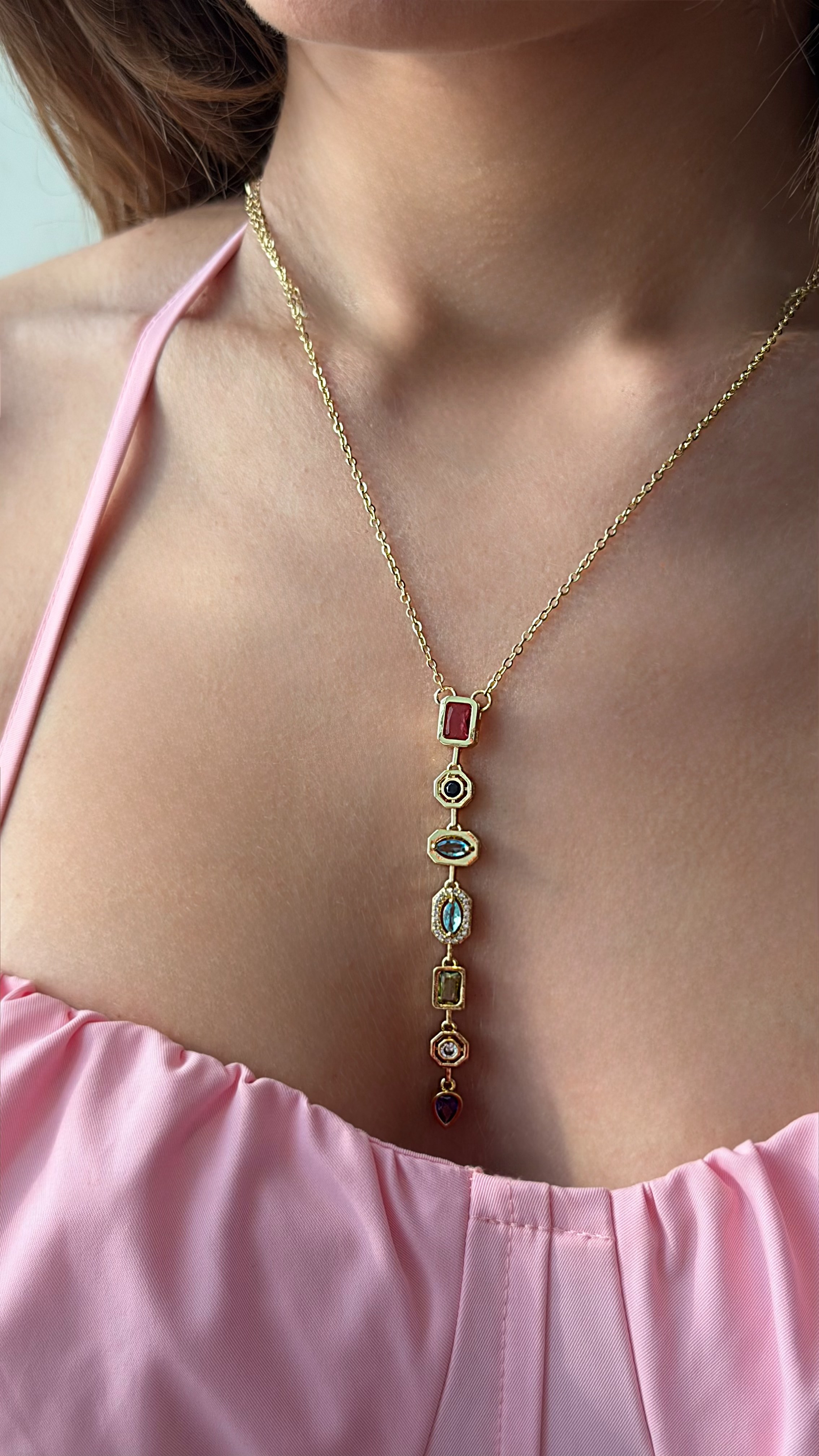 Colorful Gemstone Drop Necklace — 3